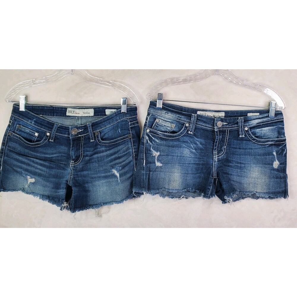BKE Stella Lot Of 2 Denim Jean Shorts 28 Distressed Cutoff Medium Rinse Stretch
